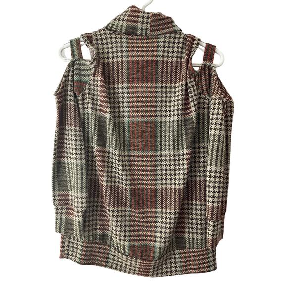 143 Story Womens Small Plaid Cold Shoulder Knit Turtleneck - Picture 2 of 6